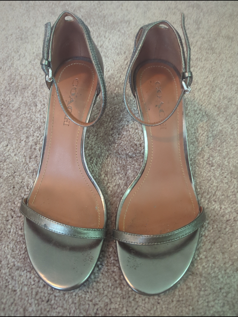 Coach Metallic Silver Ankle-Strap Heels